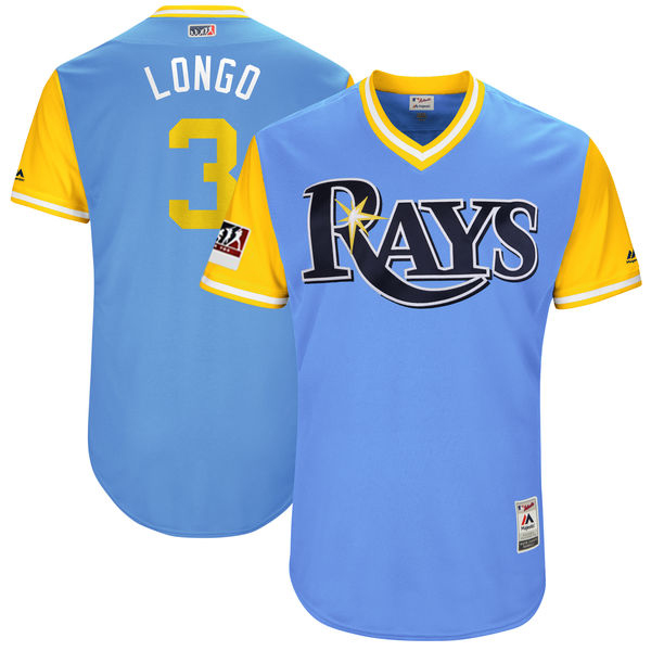Men's Tampa Bay Rays Evan Longoria "Longo" Majestic Light Blue/Yellow 2017 Little League World Series Players Weekend Classic Jersey
